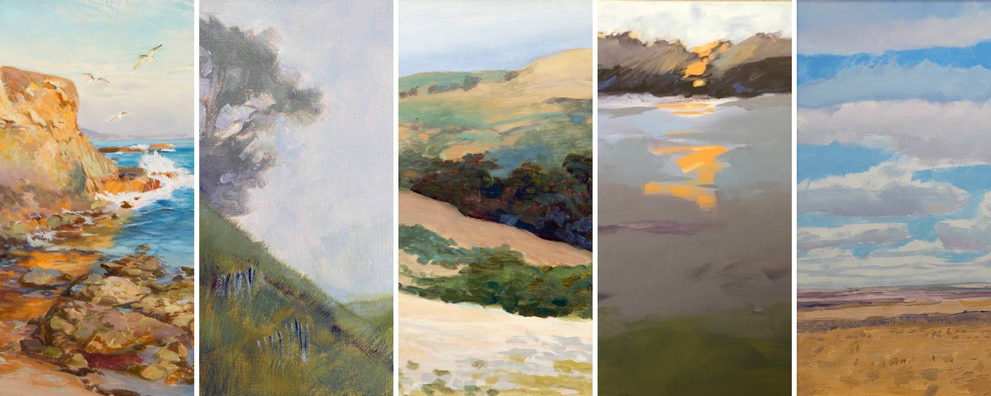 Detail images of five landscape paintings